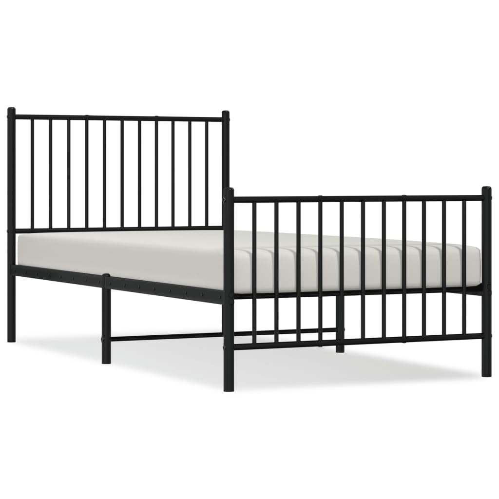 Metal Bed Frame with Headboard and Footboard Black 92x187 cm Single Size