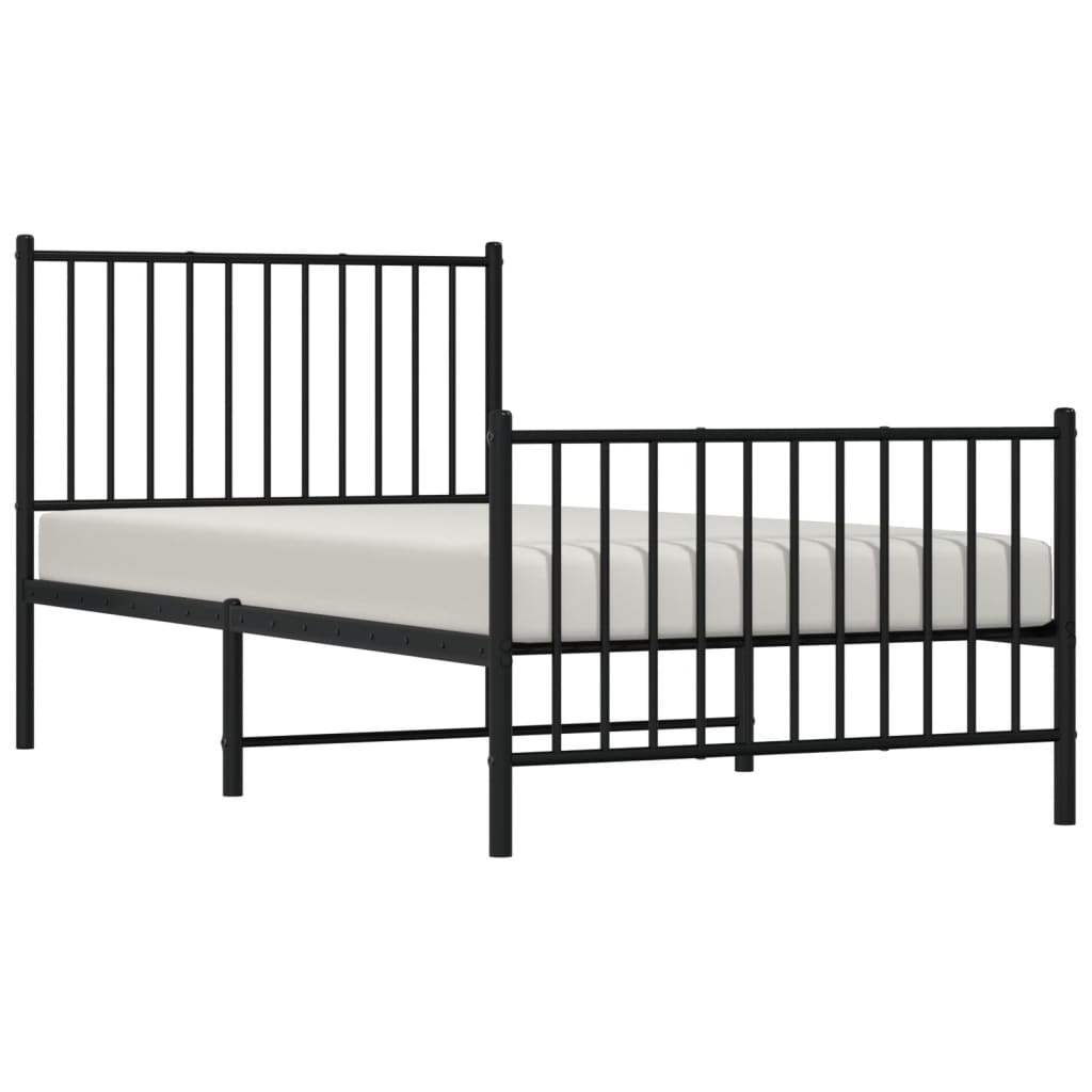 Metal Bed Frame with Headboard and Footboard Black 92x187 cm Single Size