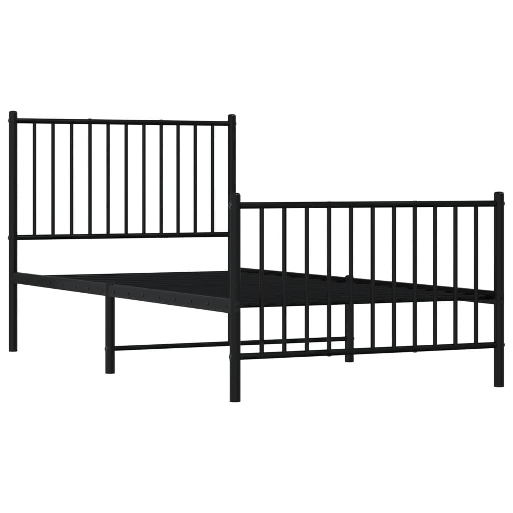 Metal Bed Frame with Headboard and Footboard Black 92x187 cm Single Size