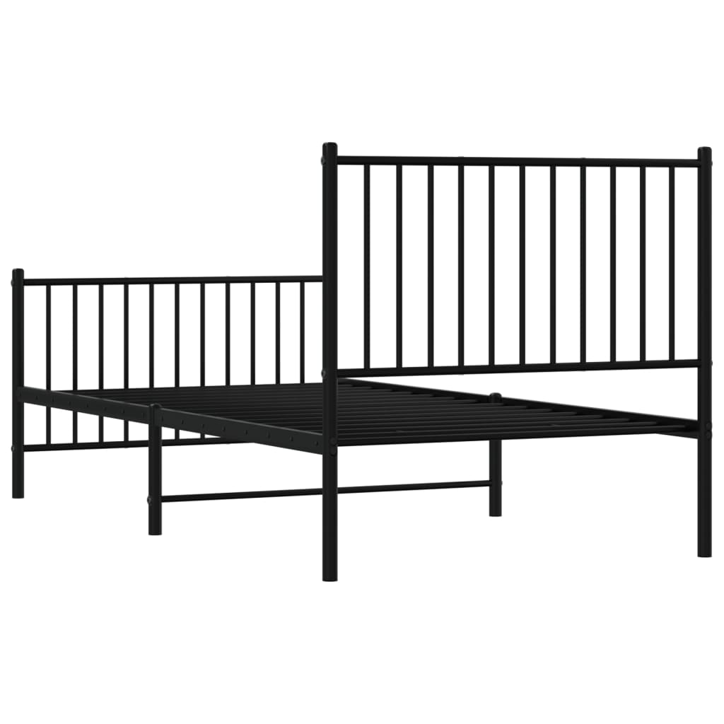 Metal Bed Frame with Headboard and Footboard Black 92x187 cm Single Size