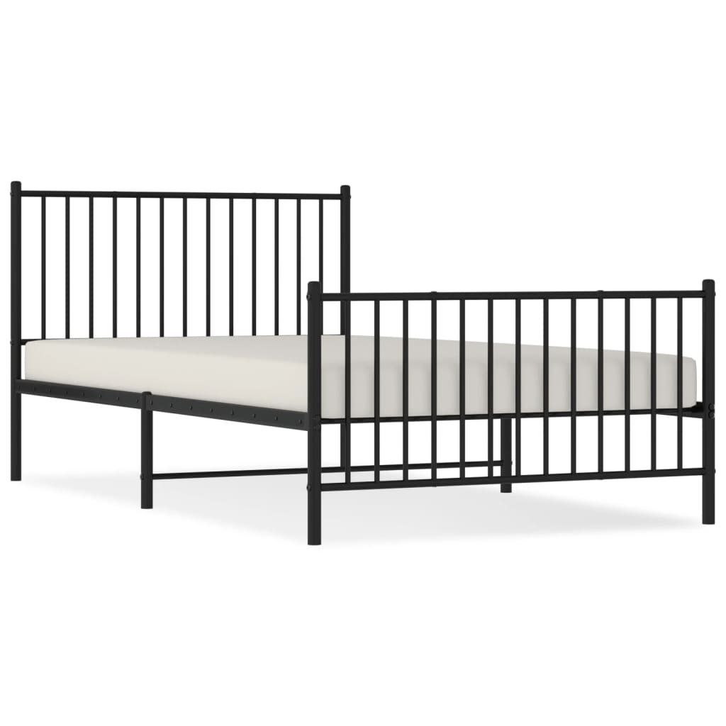 Metal Bed Frame with Headboard and Footboard Black 107x203 cm