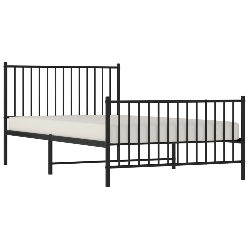 Metal Bed Frame with Headboard and Footboard Black 107x203 cm