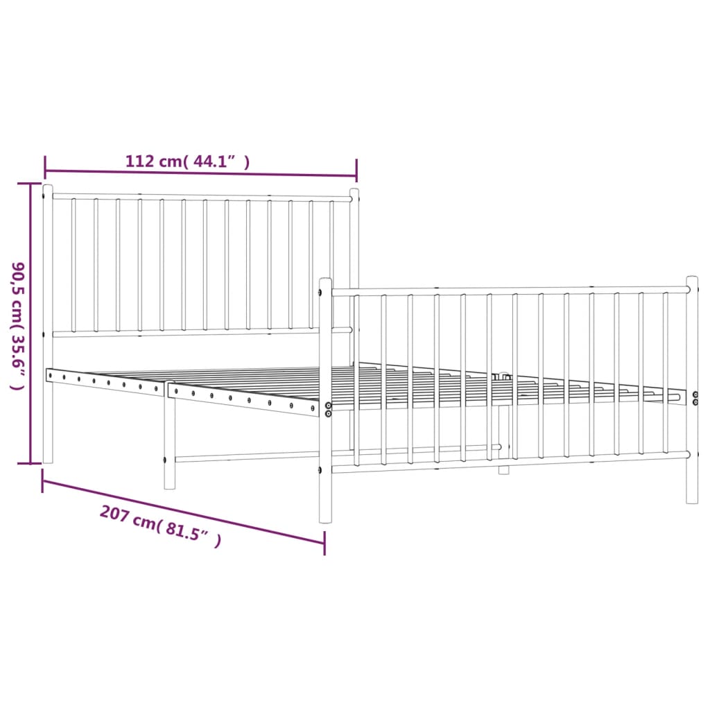 Metal Bed Frame with Headboard and Footboard Black 107x203 cm