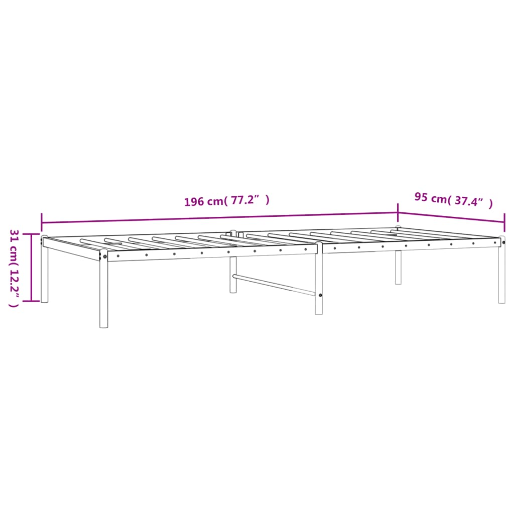 Metal Bed Frame White 92x187 cm Single