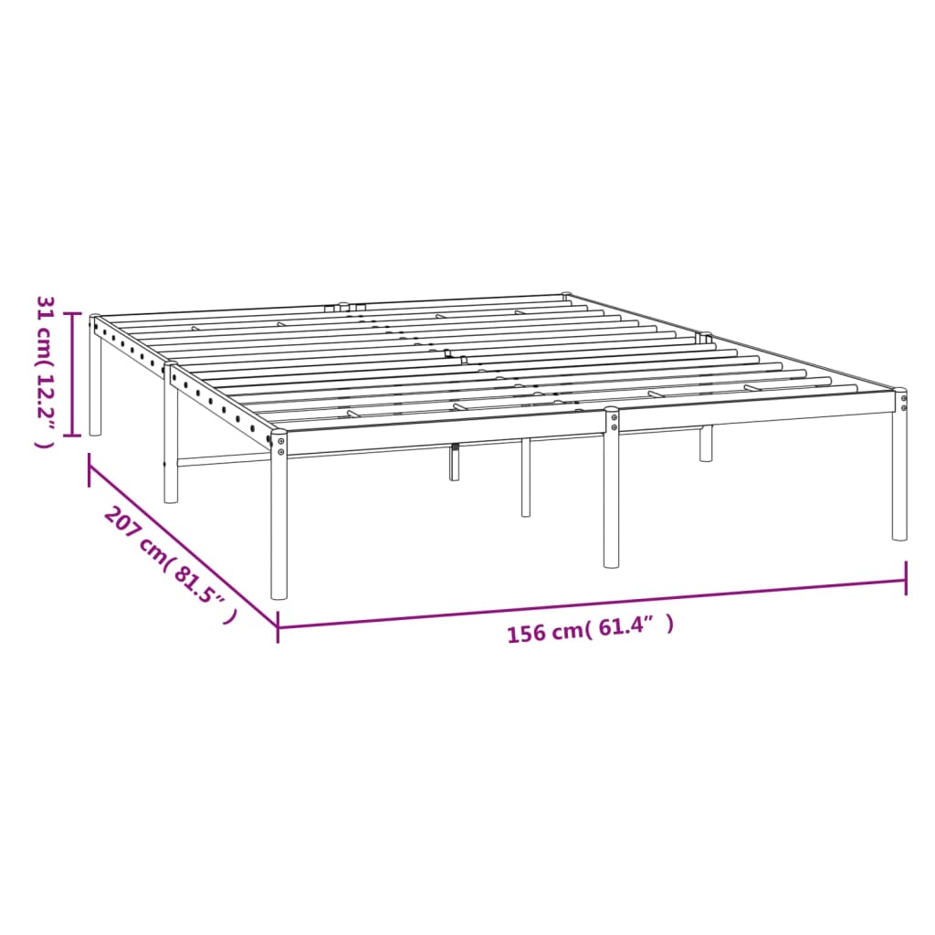 Metal Bed Frame White 153x203 cm Queen Size