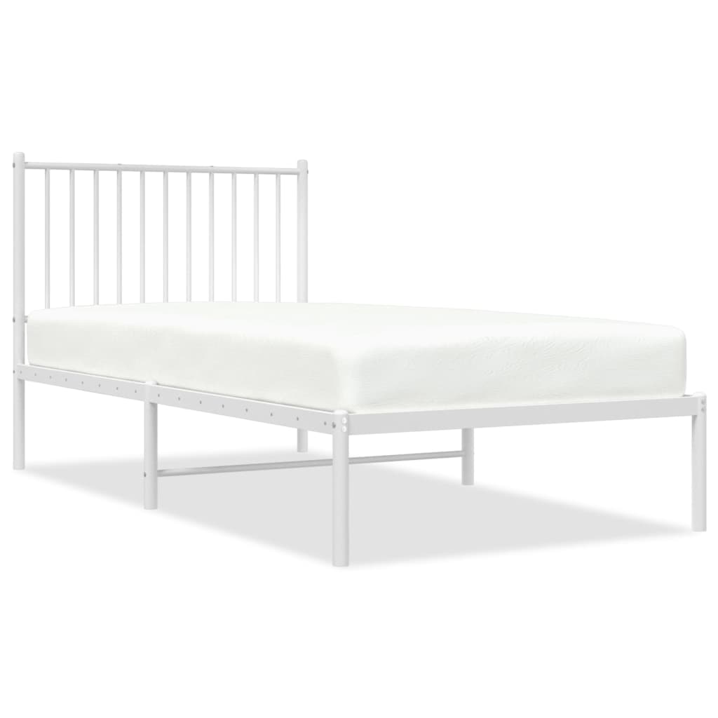 Metal Bed Frame with Headboard White 92x187 cm Single Size