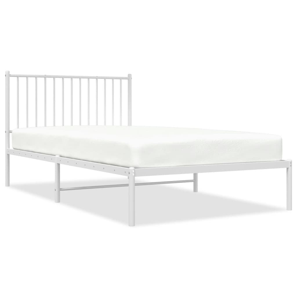 Metal Bed Frame with Headboard White 107x203 cm