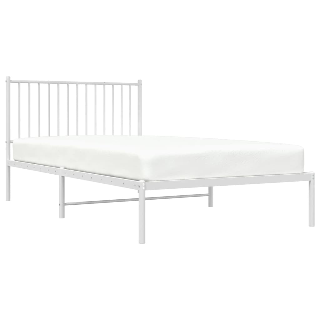 Metal Bed Frame with Headboard White 107x203 cm