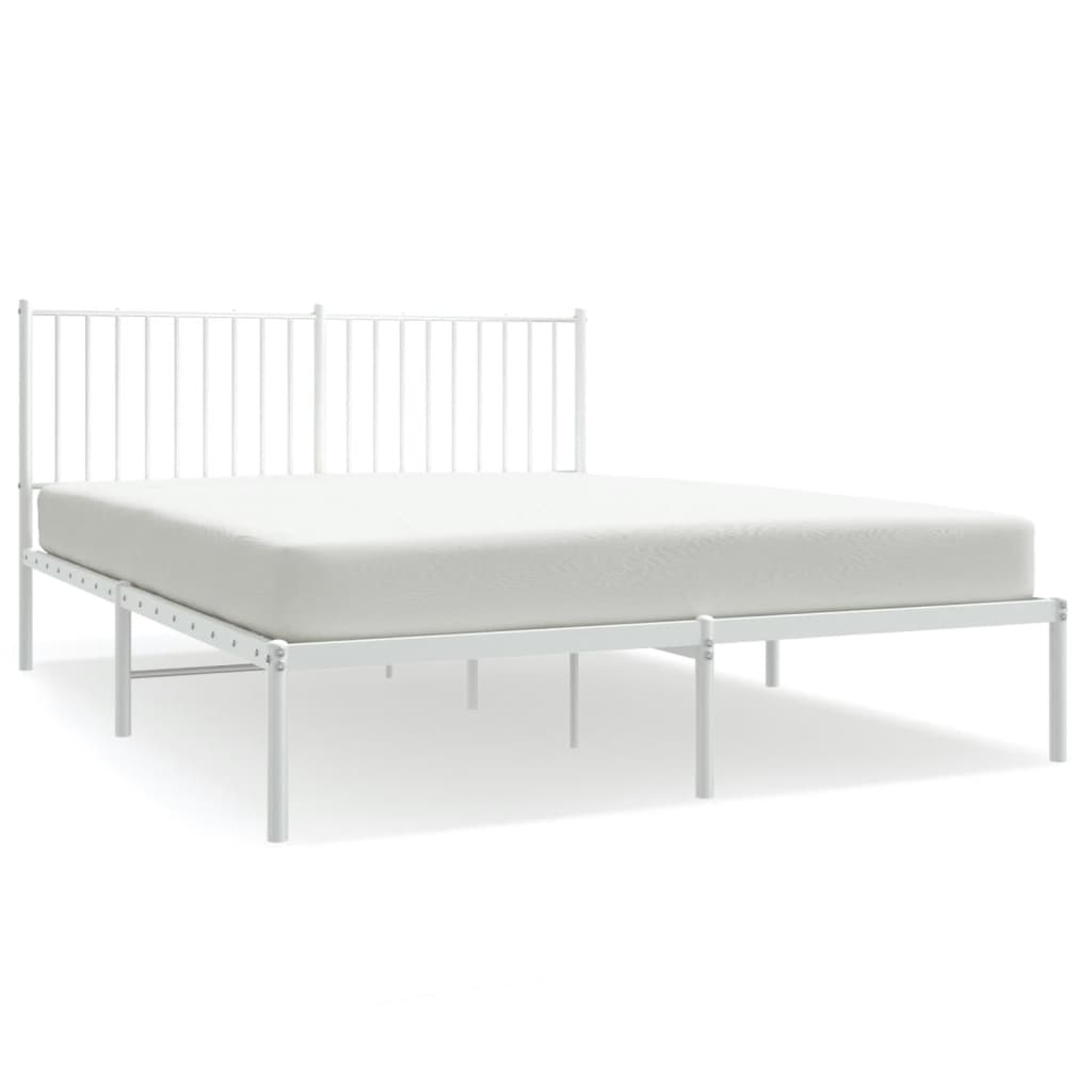 Metal Bed Frame with Headboard White 153x203 cm Queen Size