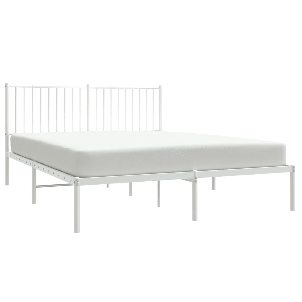 Metal Bed Frame with Headboard White 153x203 cm Queen Size