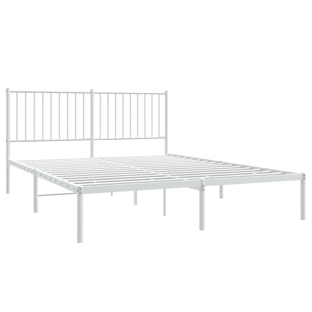 Metal Bed Frame with Headboard White 153x203 cm Queen Size