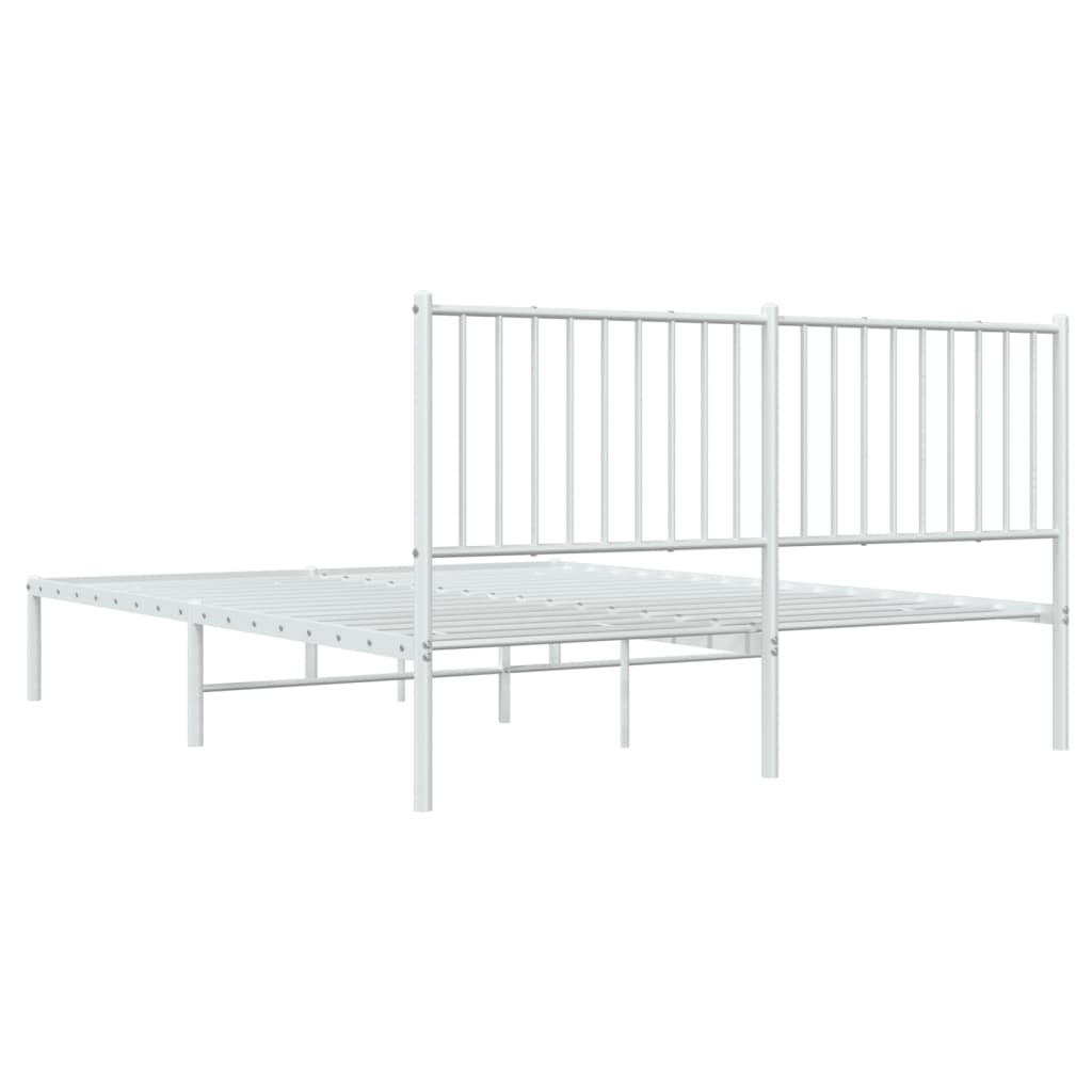 Metal Bed Frame with Headboard White 153x203 cm Queen Size