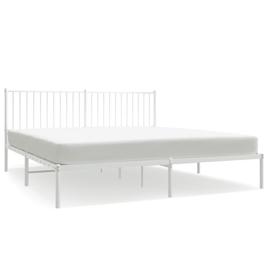 Metal Bed Frame with Headboard White 183x203 cm King Size