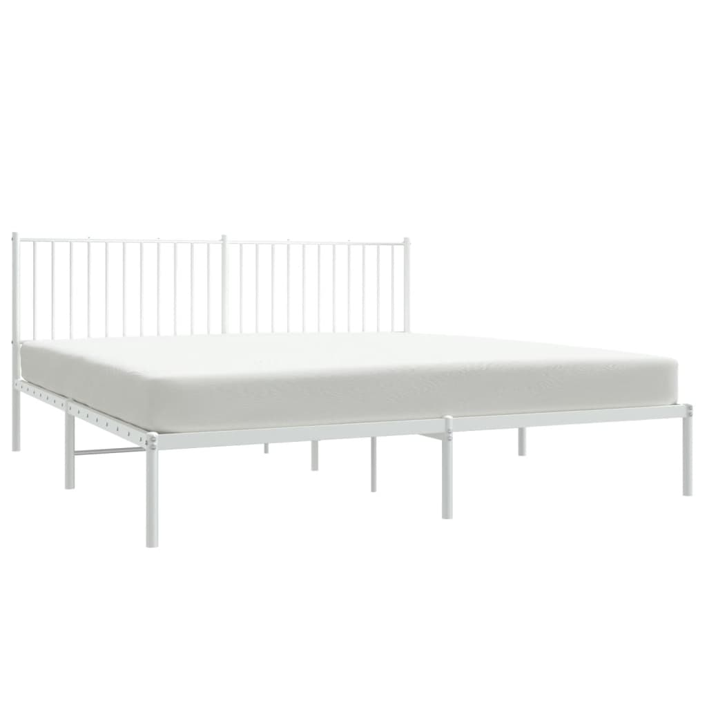 Metal Bed Frame with Headboard White 183x203 cm King Size