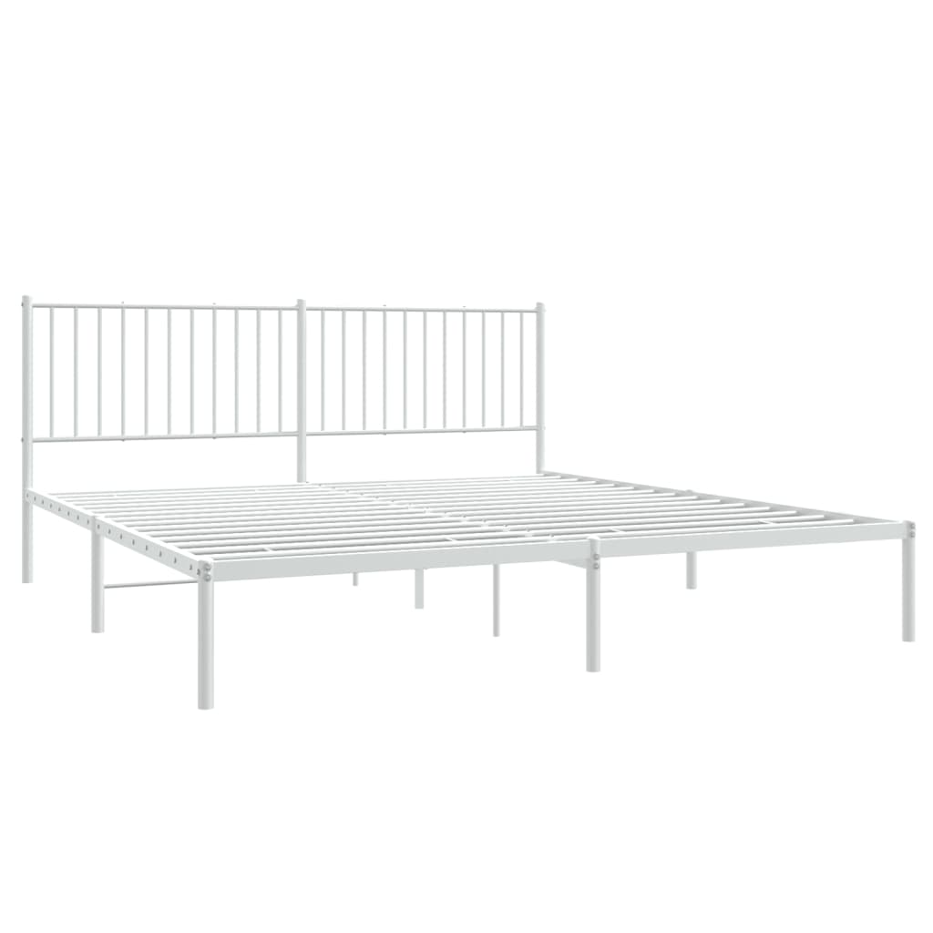 Metal Bed Frame with Headboard White 183x203 cm King Size