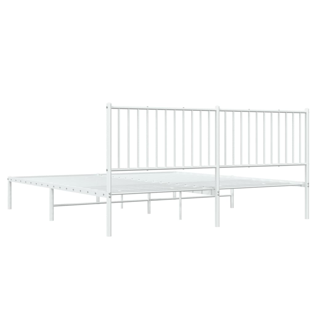 Metal Bed Frame with Headboard White 183x203 cm King Size