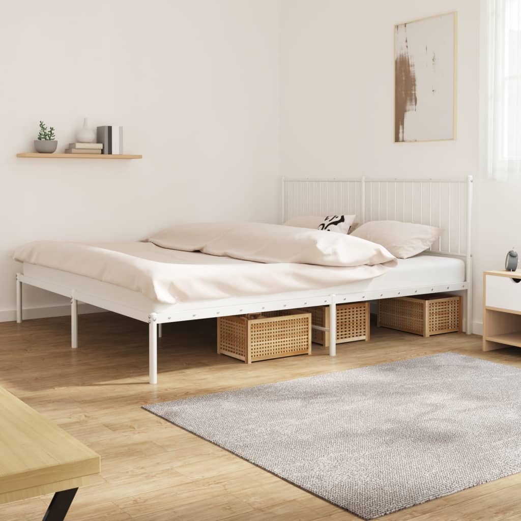 Metal Bed Frame with Headboard White 183x203 cm King Size