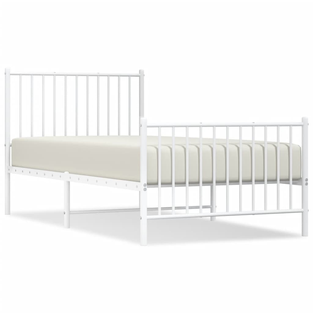 Metal Bed Frame with Headboard and Footboard White 92x187 cm Single Size