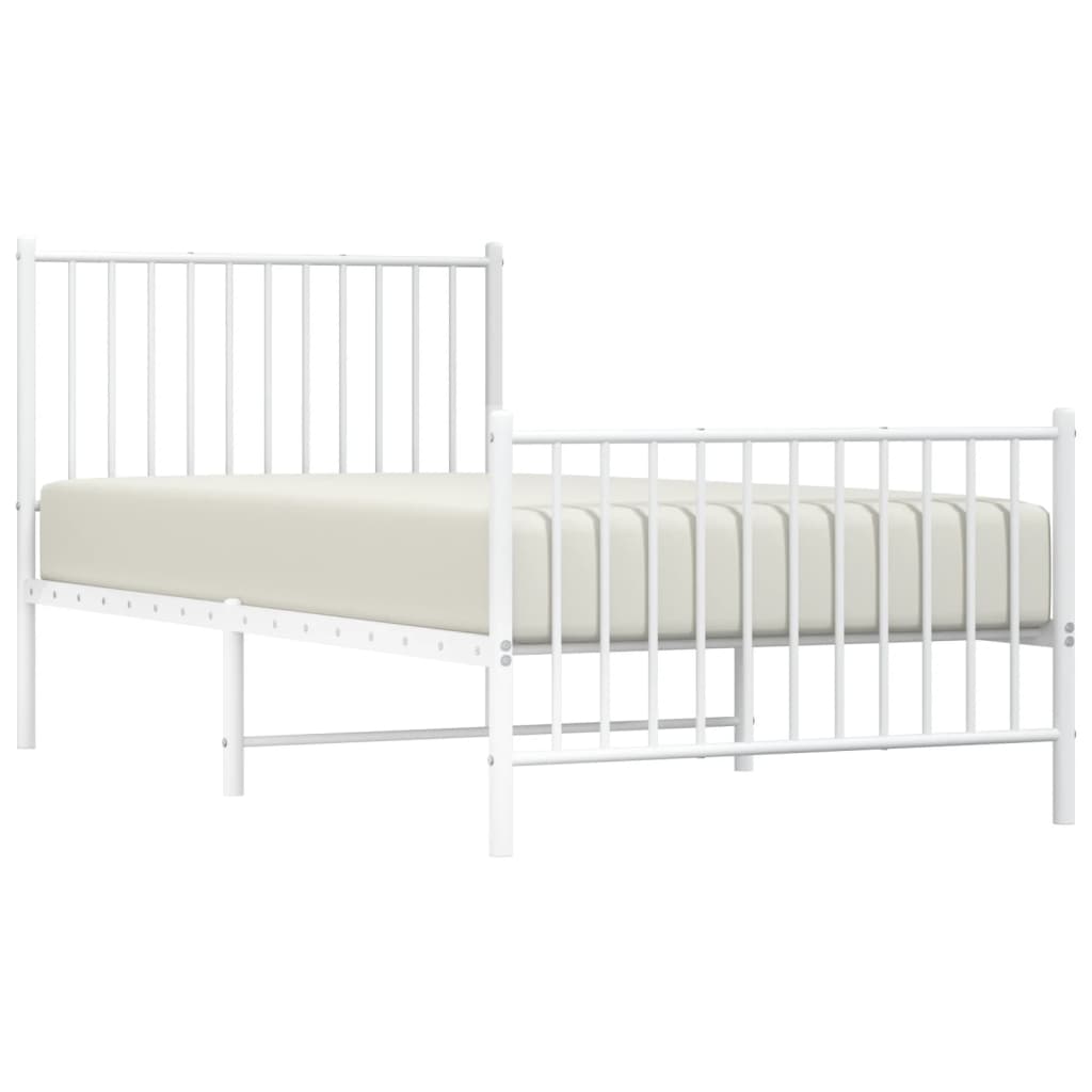 Metal Bed Frame with Headboard and Footboard White 92x187 cm Single Size