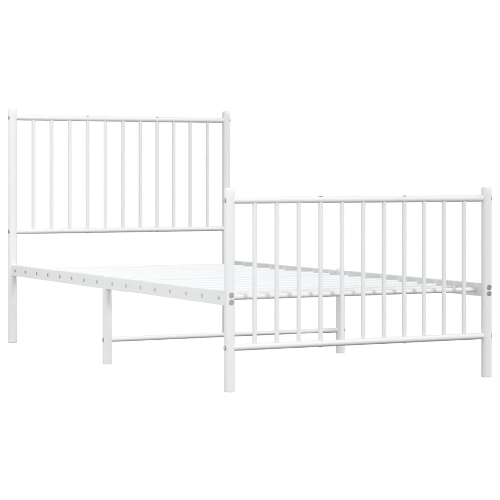 Metal Bed Frame with Headboard and Footboard White 92x187 cm Single Size