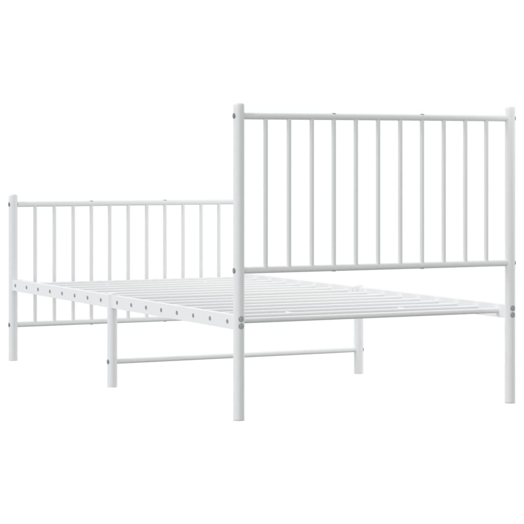 Metal Bed Frame with Headboard and Footboard White 92x187 cm Single Size