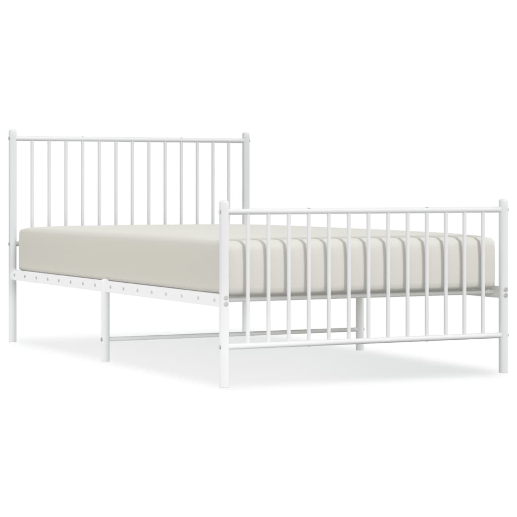 Metal Bed Frame with Headboard and Footboard White 107x203 cm