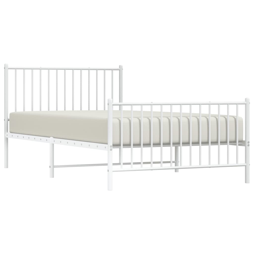 Metal Bed Frame with Headboard and Footboard White 107x203 cm