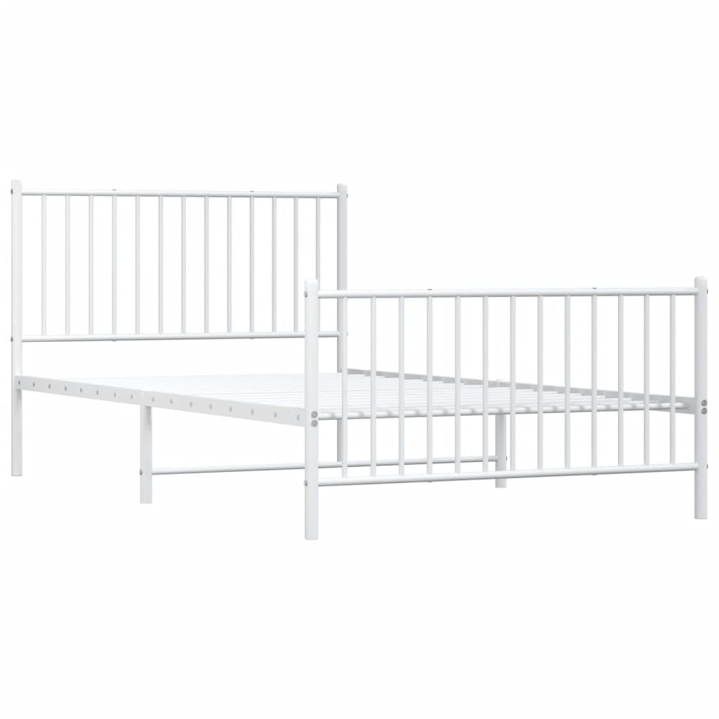 Metal Bed Frame with Headboard and Footboard White 107x203 cm