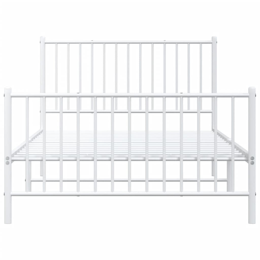 Metal Bed Frame with Headboard and Footboard White 107x203 cm