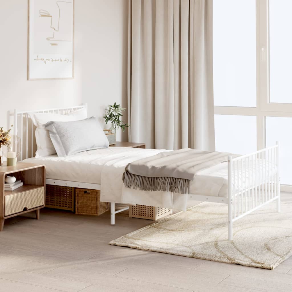 Metal Bed Frame with Headboard and Footboard White 107x203 cm