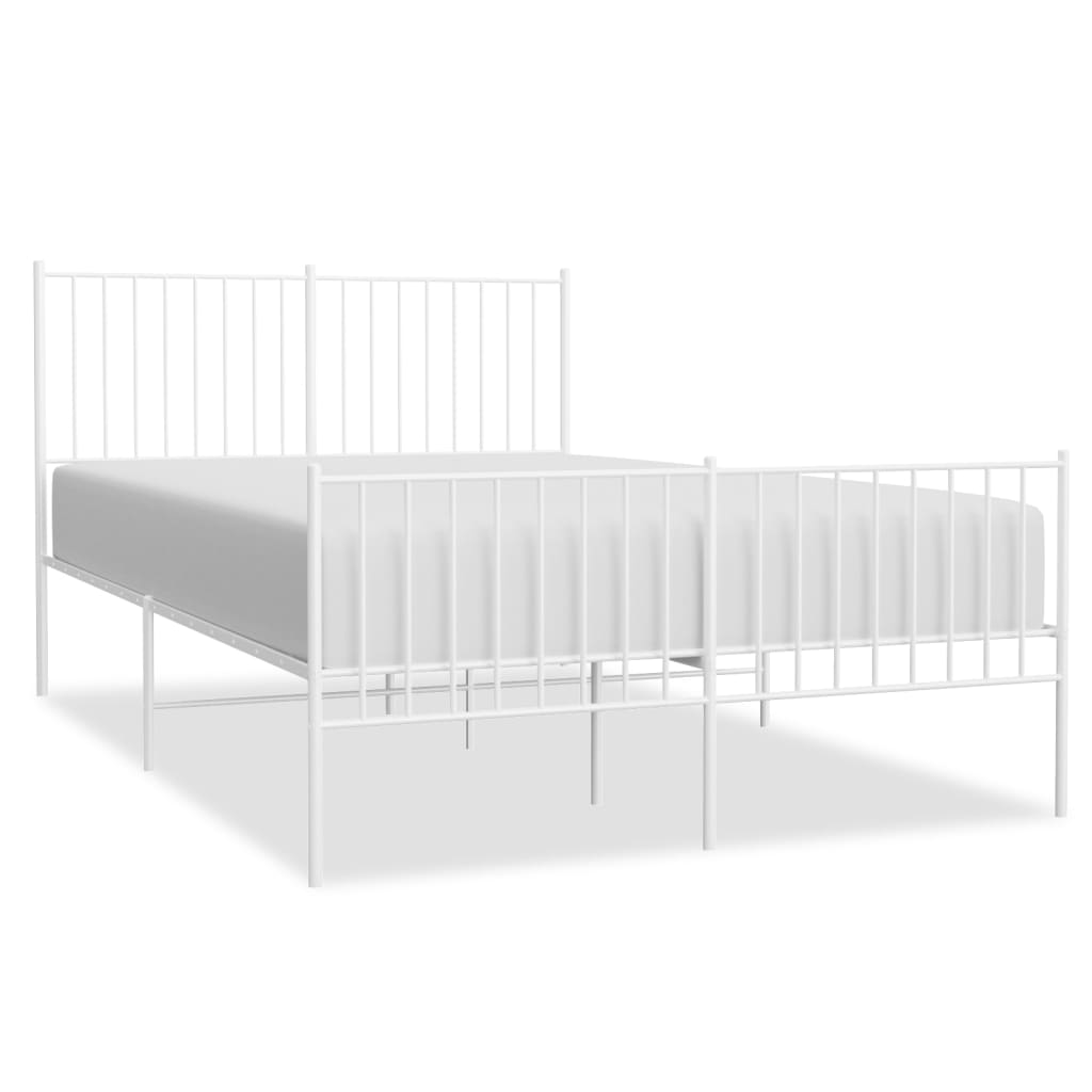 Metal Bed Frame with Headboard and Footboard White 137x187 cm Double