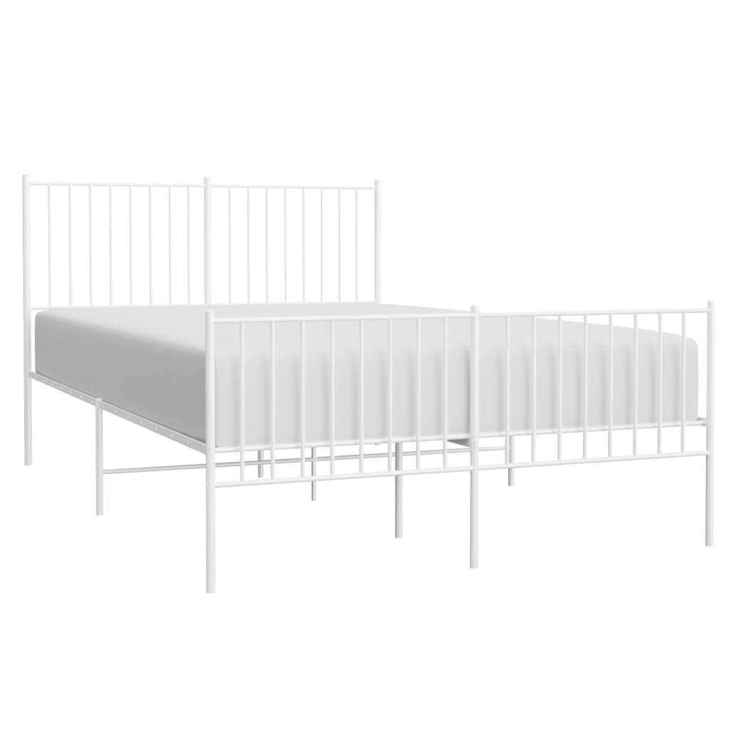 Metal Bed Frame with Headboard and Footboard White 137x187 cm Double