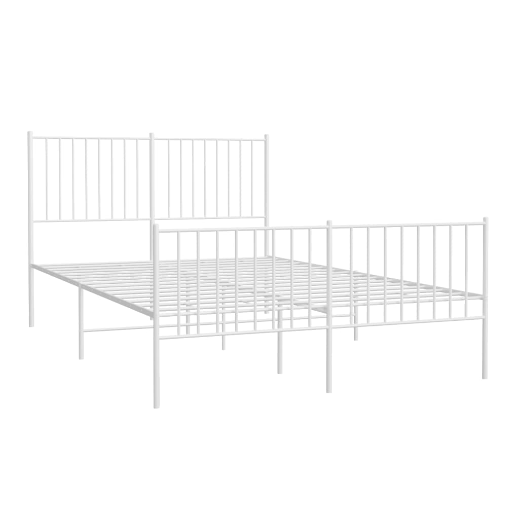 Metal Bed Frame with Headboard and Footboard White 137x187 cm Double