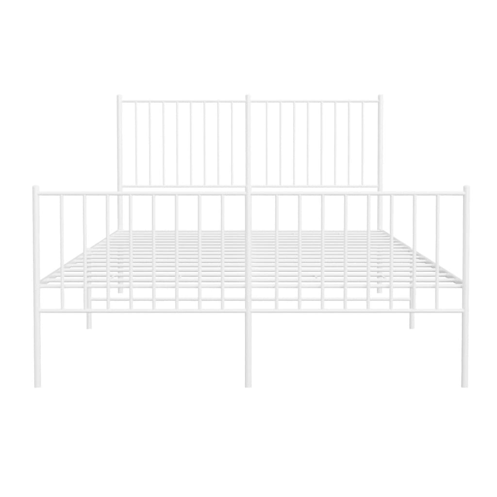 Metal Bed Frame with Headboard and Footboard White 137x187 cm Double