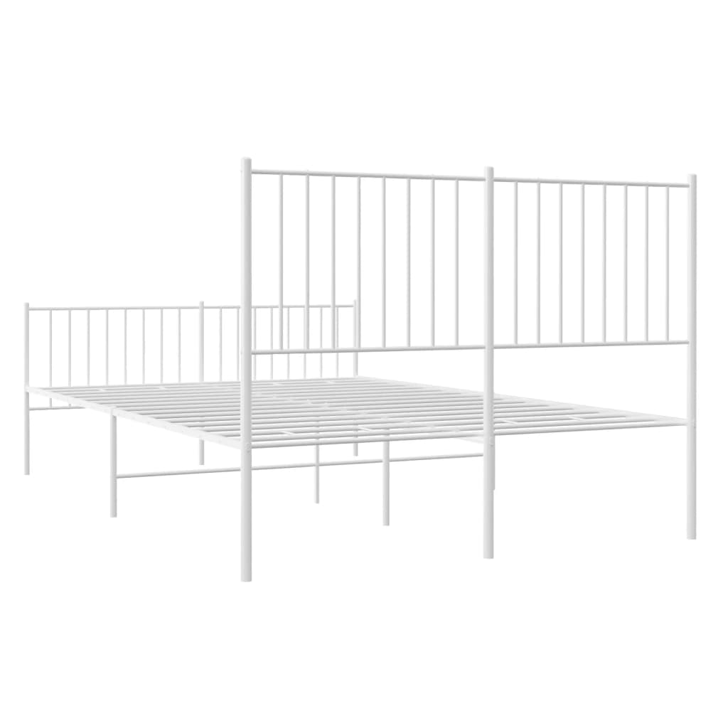 Metal Bed Frame with Headboard and Footboard White 137x187 cm Double