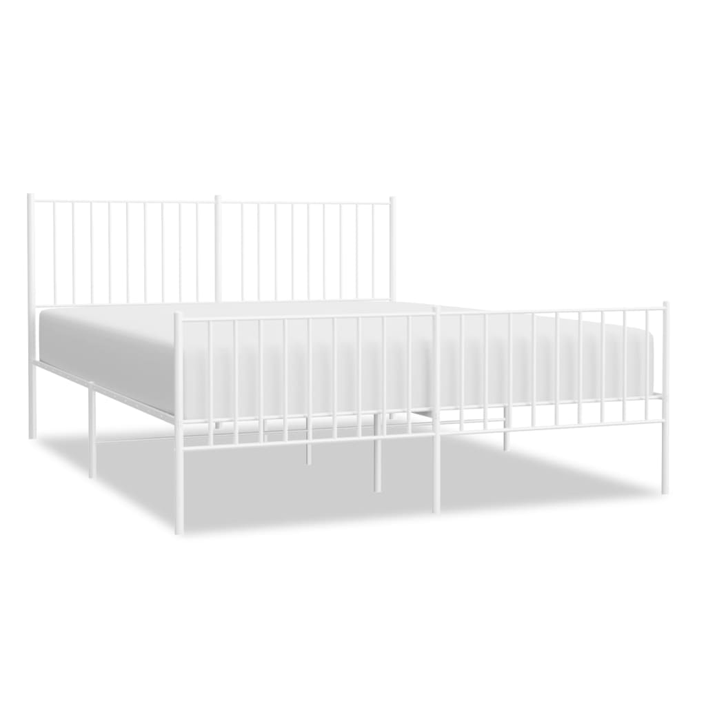 Metal Bed Frame with Headboard and Footboard White 153x203 cm Queen