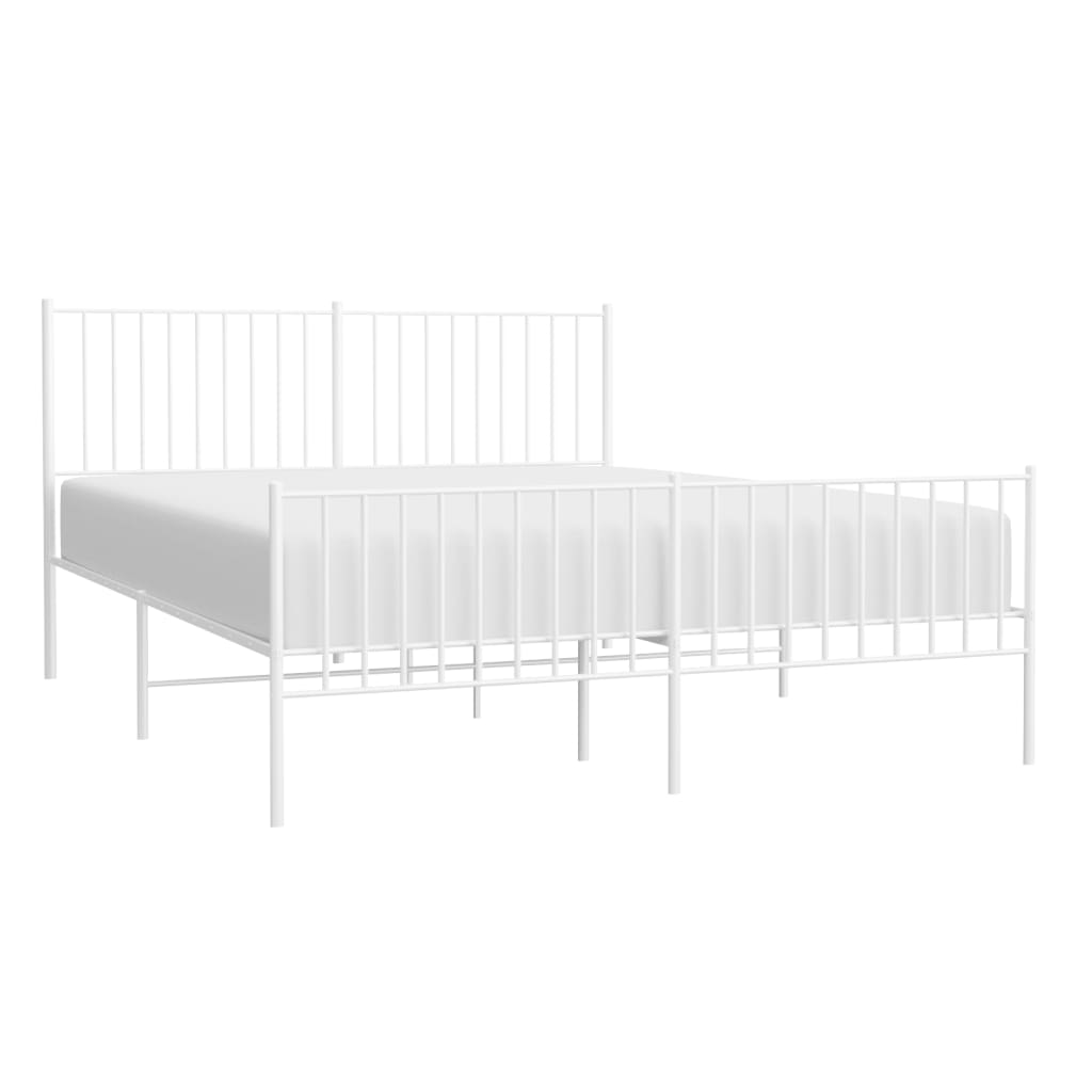 Metal Bed Frame with Headboard and Footboard White 153x203 cm Queen