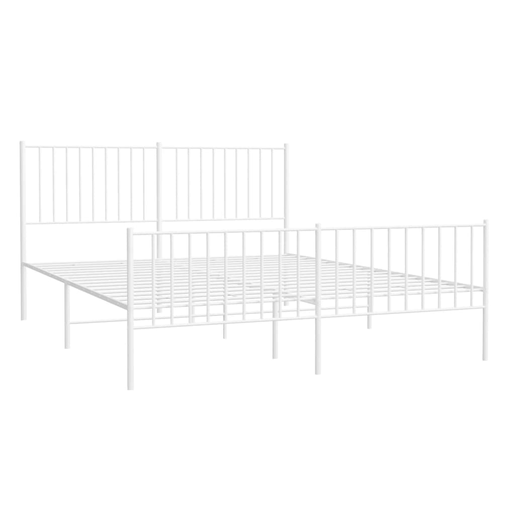 Metal Bed Frame with Headboard and Footboard White 153x203 cm Queen