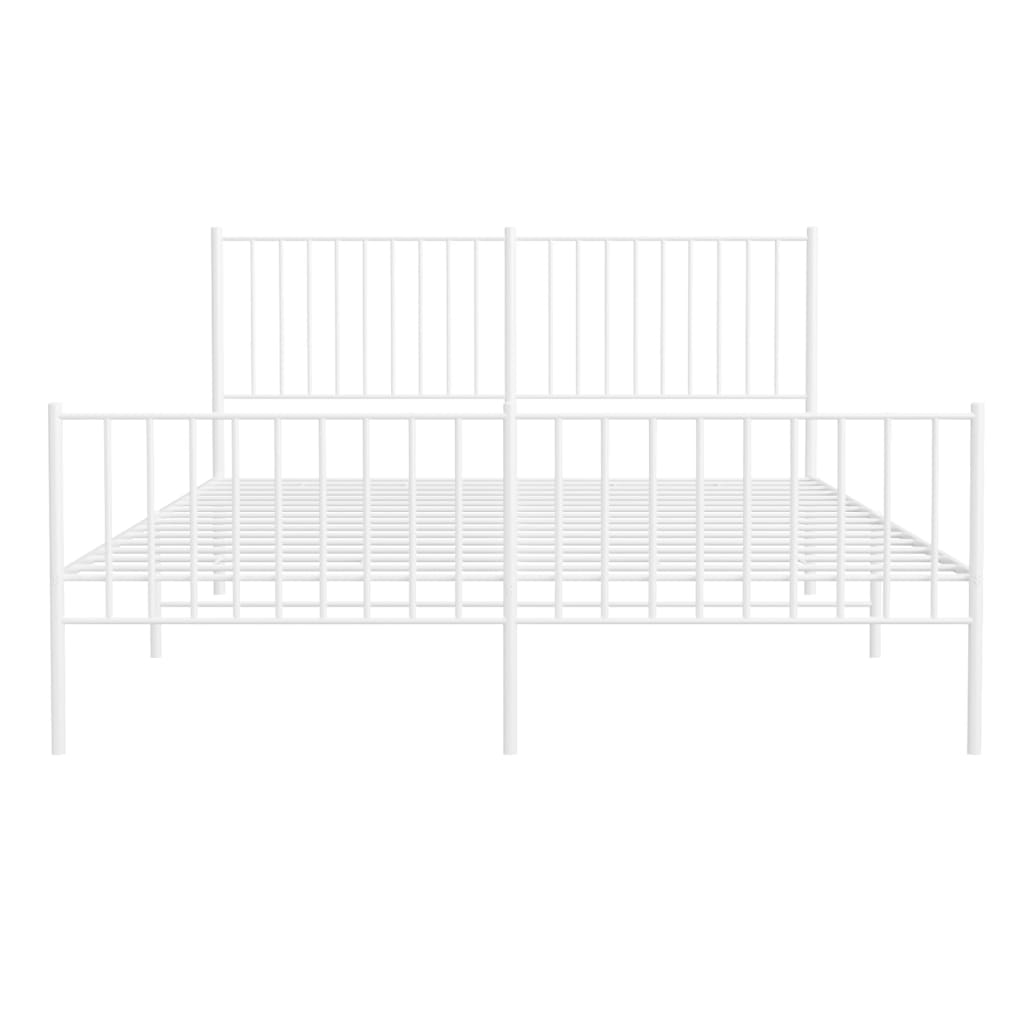 Metal Bed Frame with Headboard and Footboard White 153x203 cm Queen