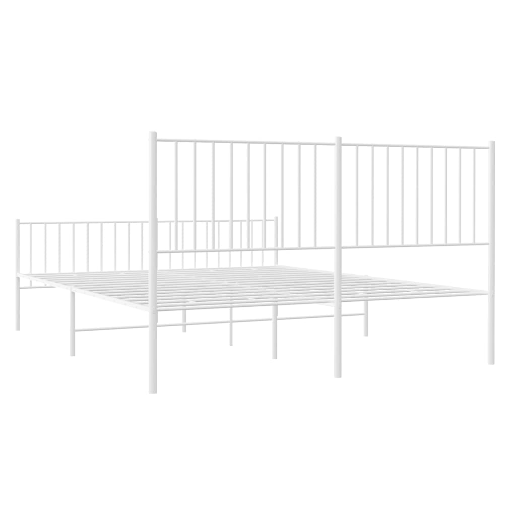 Metal Bed Frame with Headboard and Footboard White 153x203 cm Queen