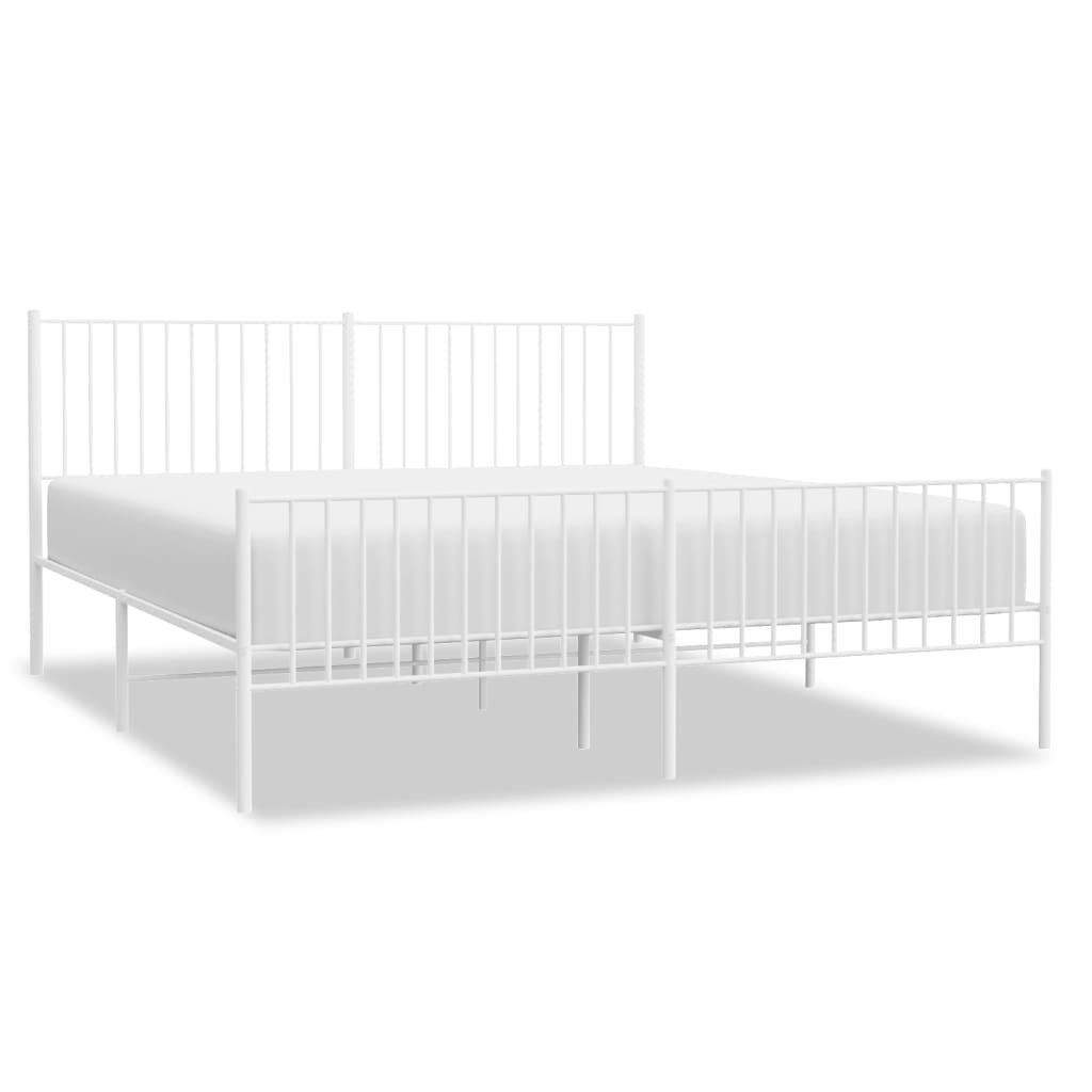 Metal Bed Frame with Headboard and Footboard White 183x203 cm King