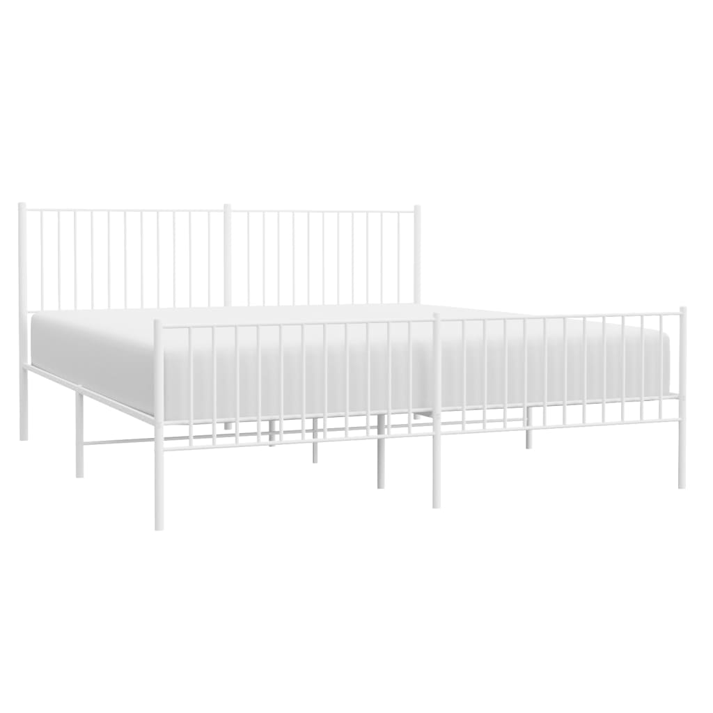 Metal Bed Frame with Headboard and Footboard White 183x203 cm King