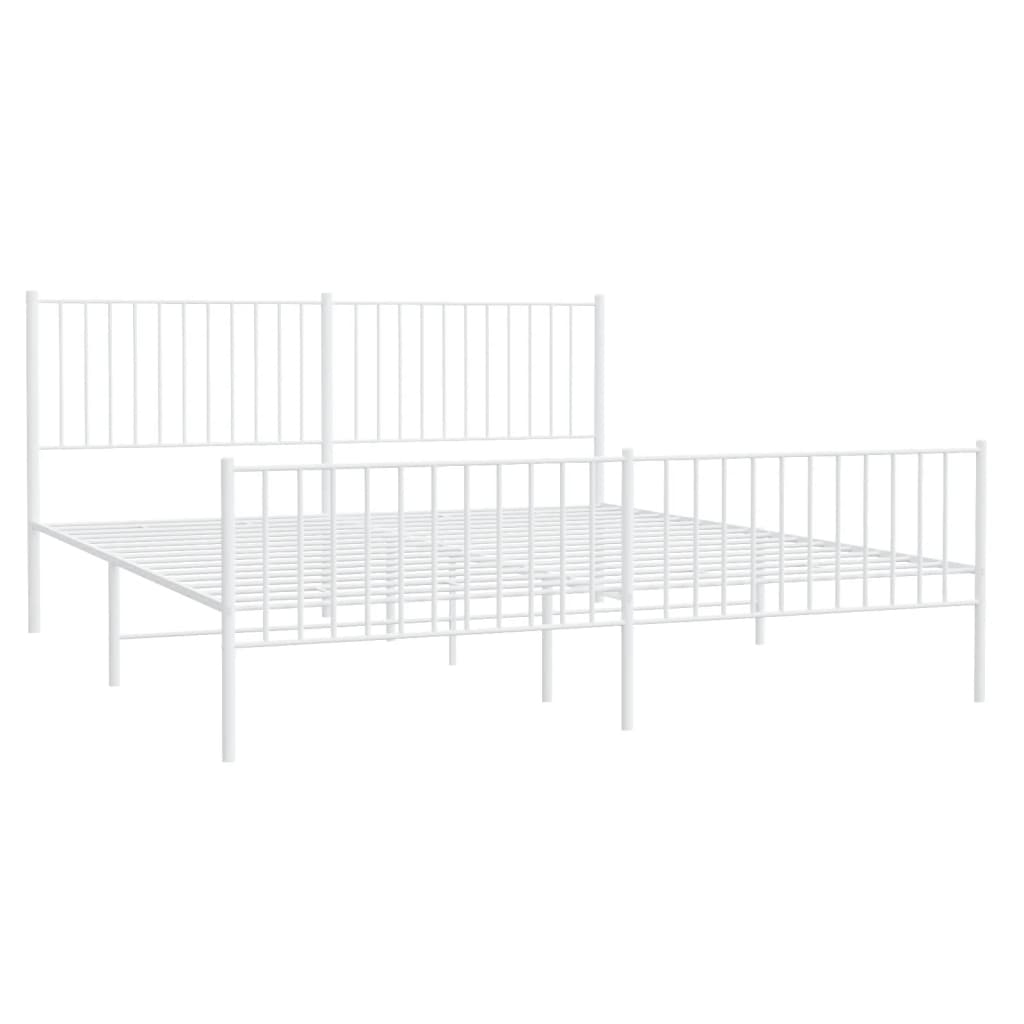 Metal Bed Frame with Headboard and Footboard White 183x203 cm King