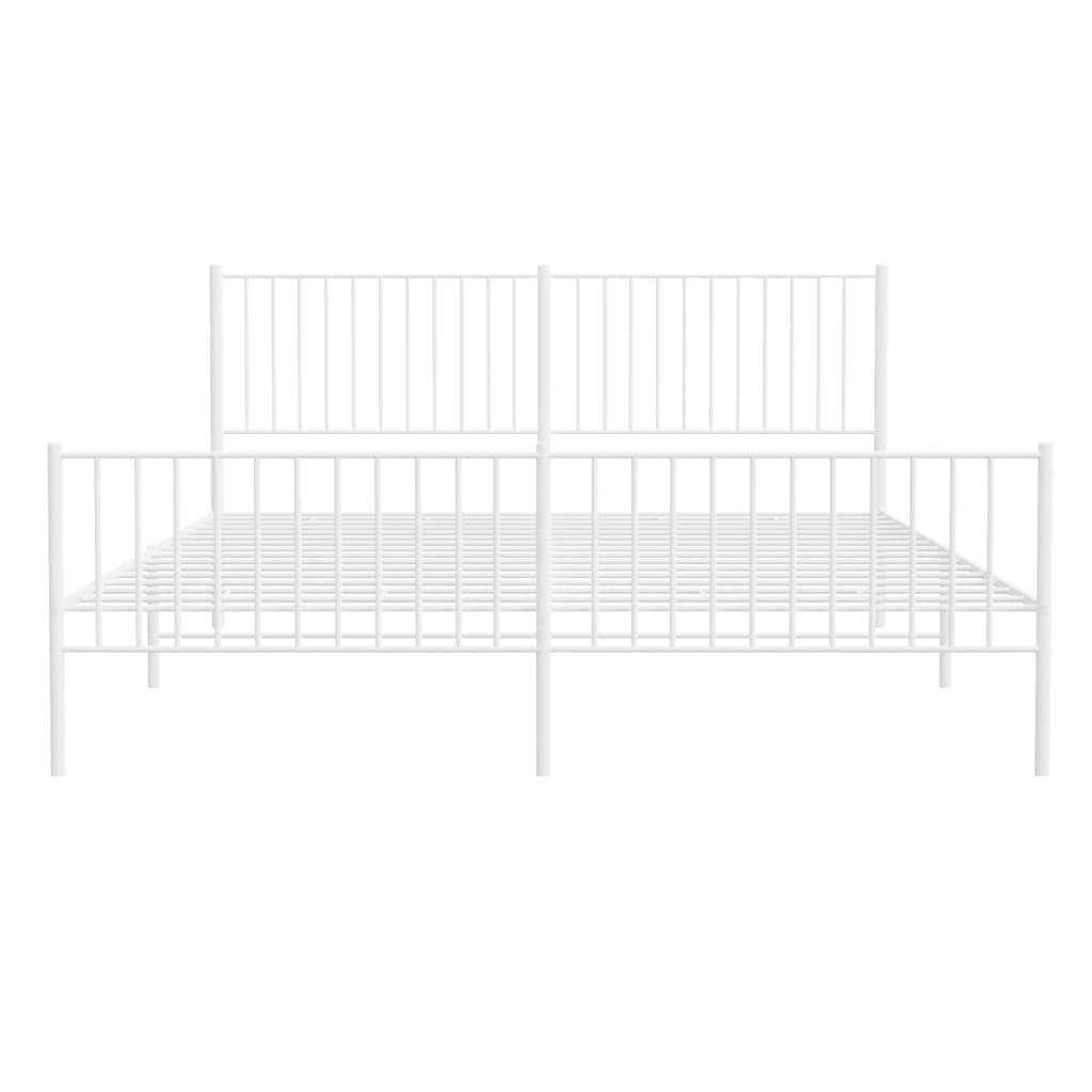 Metal Bed Frame with Headboard and Footboard White 183x203 cm King