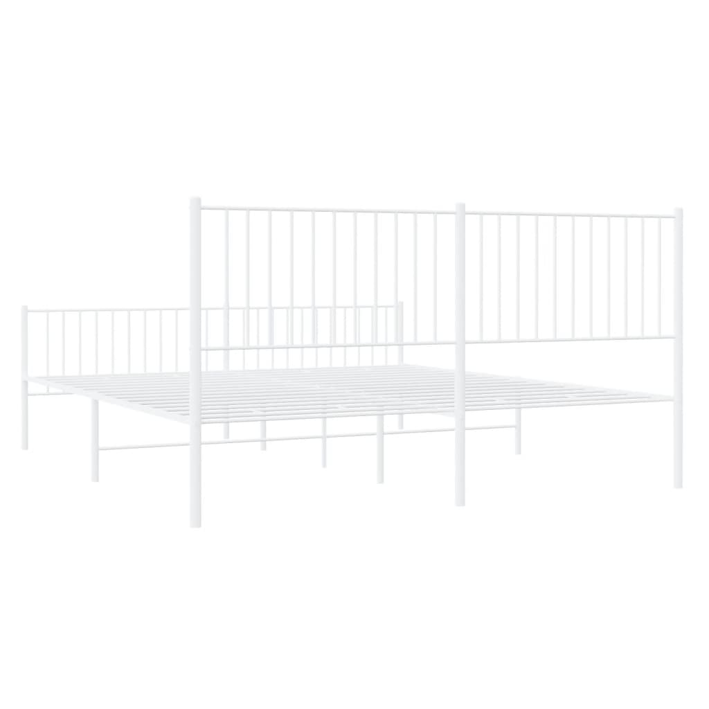 Metal Bed Frame with Headboard and Footboard White 183x203 cm King