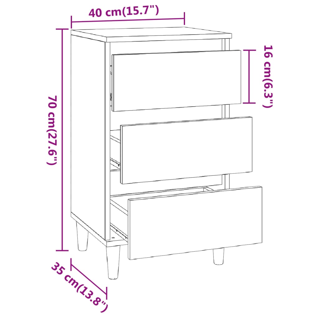 Bedside Cabinet High Gloss White 40x35x70 cm Engineered Wood