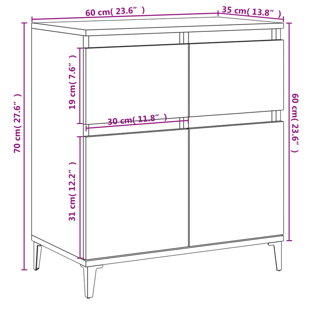 Sideboard White 60x35x70 cm Engineered Wood