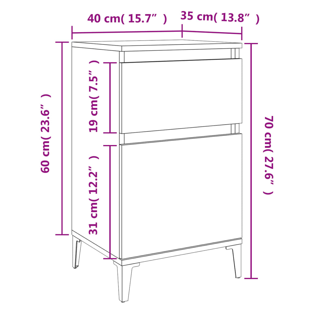 Bedside Cabinet Black 40x35x70 cm