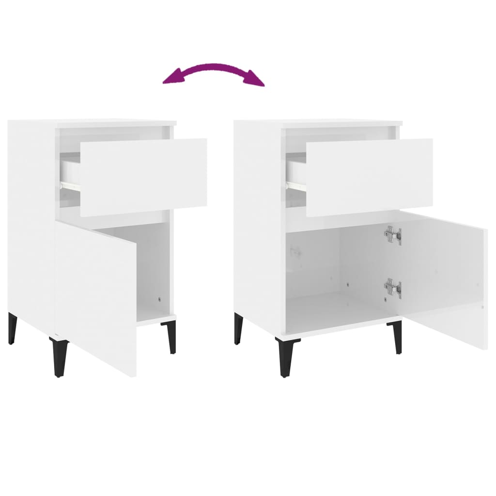 Bedside Cabinet High Gloss White 40x35x70 cm