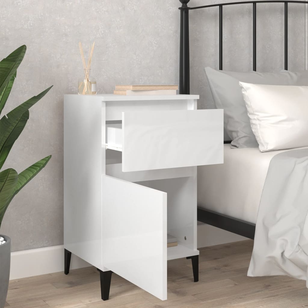 Bedside Cabinets 2 pcs High Gloss White 40x35x70 cm